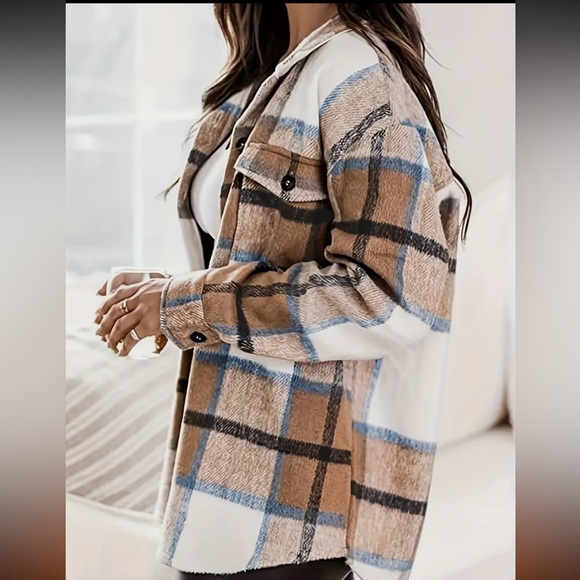 SHEIN Jackets & Blazers - Plaid Flap Pocket  Drop Shoulder Flannel Jacket Size Large